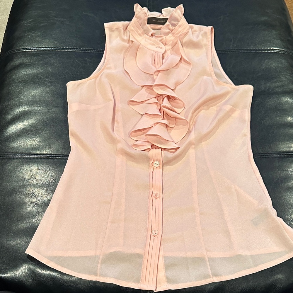 The Limited Light Pink Ruffle Front Blouse